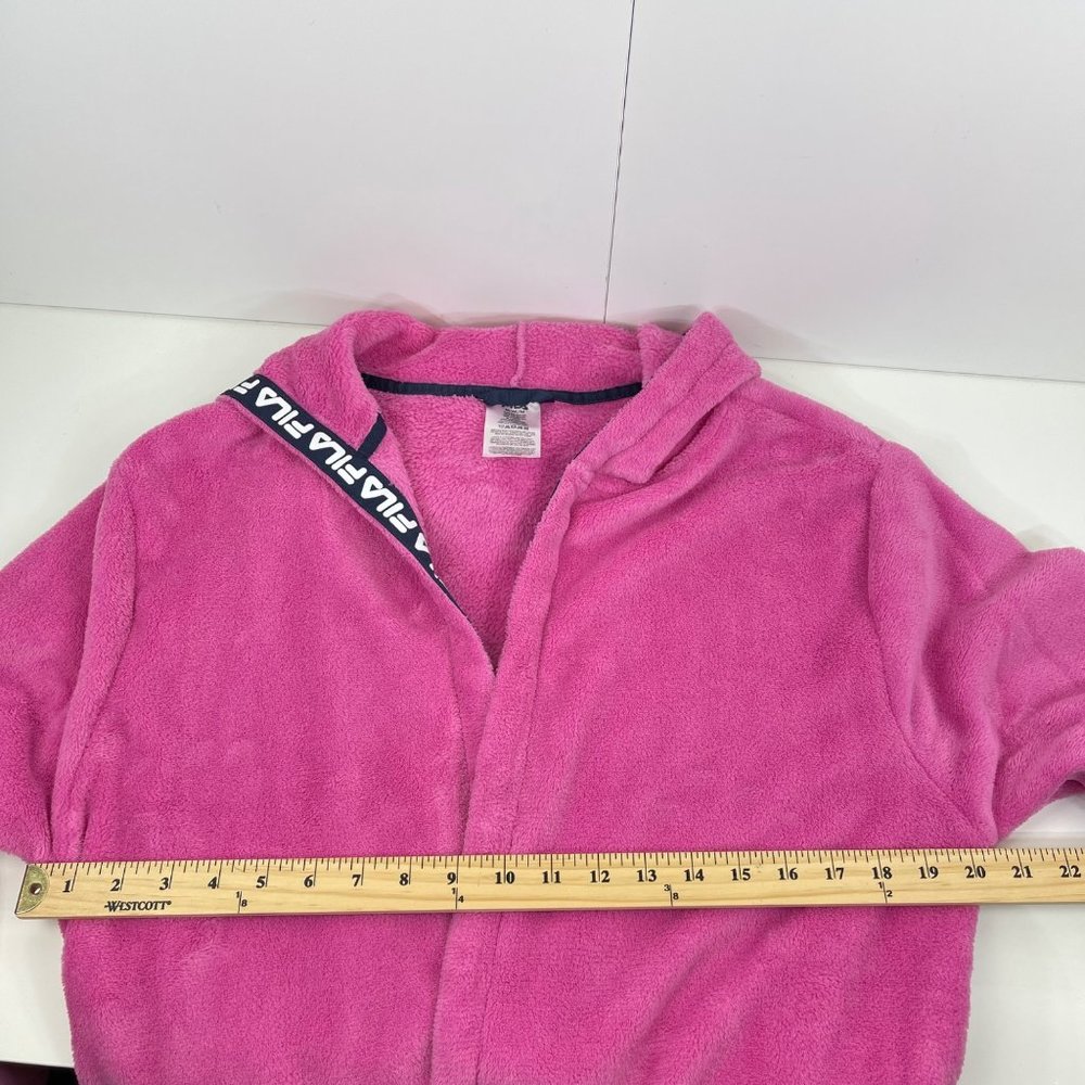 FILA Pink/Black Fleece Hooded Robe Logo Spell Out Trim Size Medium - Picture 8 of 11